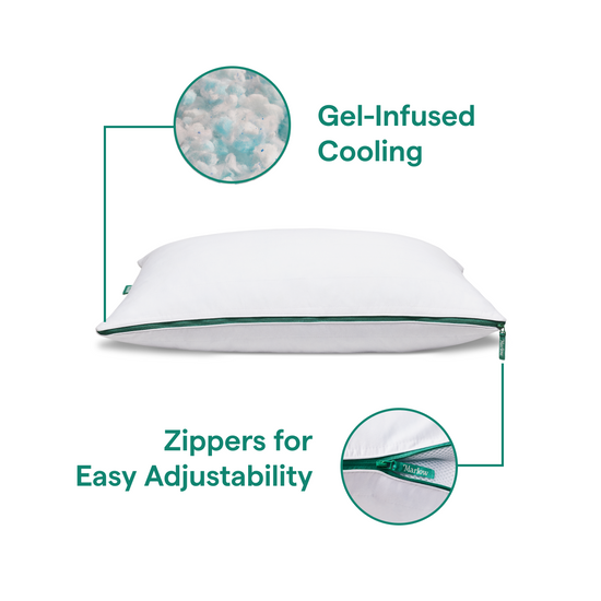 Marlow pillow with gel-infused cooling and zippers for adjustability showcased